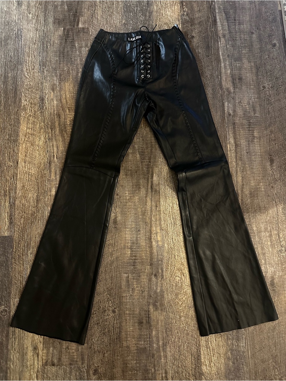 I.AM.GIA Black Faux Leather Lace-Up Flare Pants - MED - EUC